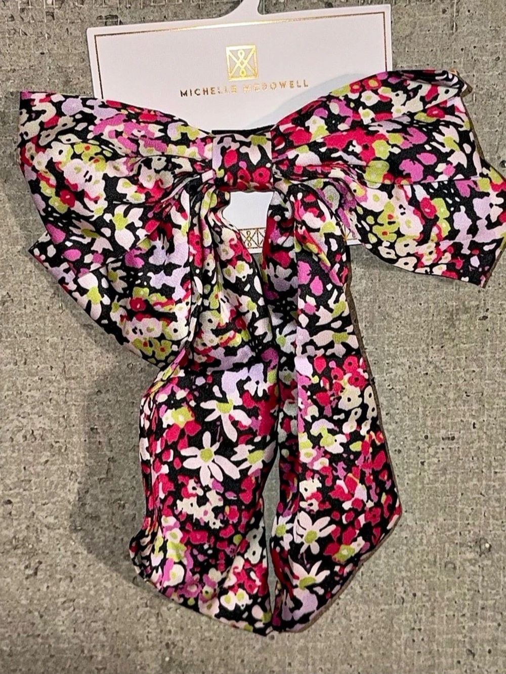 Michelle McDowell Secret Garden Mia Hair Bow Floral Hair Bow in Pink & Black NWT